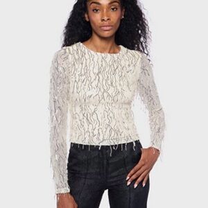 Chic Cream and Silver Sequined Women's Blouse